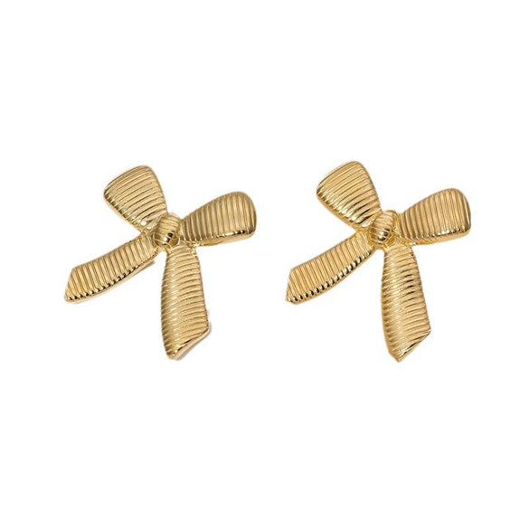 Wholesale Minimalist 18K Gold Electroplated Stainless Steel Bow Tie Earrings For Women