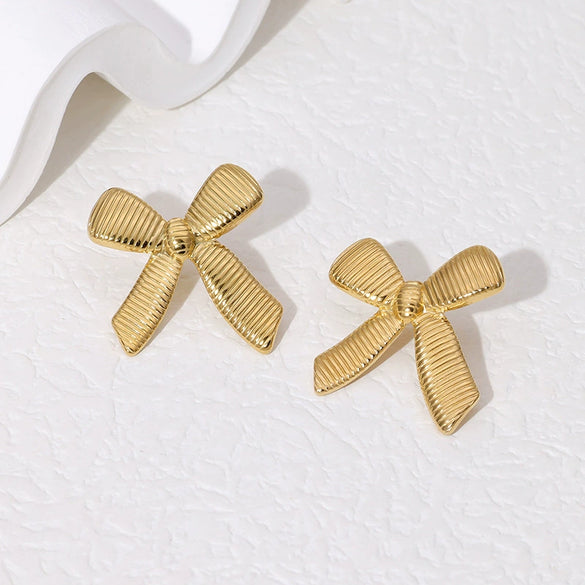 Wholesale Minimalist 18K Gold Electroplated Stainless Steel Bow Tie Earrings For Women