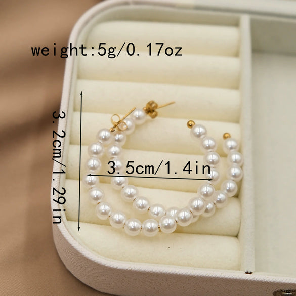 Wholesale Minimalist Light Luxury Stainless Steel 14K Gold Plated Pearl C Shaped Geometric Earrings For Women
