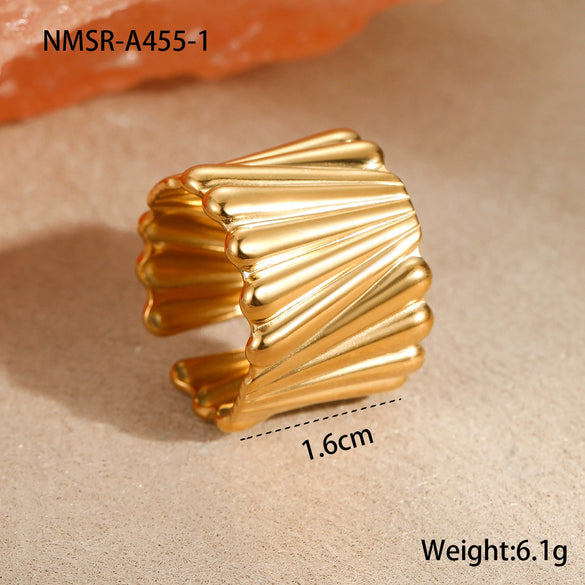 Wholesale Minimalist Light Luxury Stainless Steel Open Ring With Vertical Line Texture And Electroplating For Women