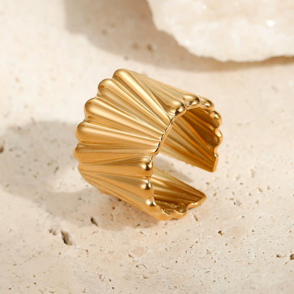Wholesale Minimalist Light Luxury Stainless Steel Open Ring With Vertical Line Texture And Electroplating For Women
