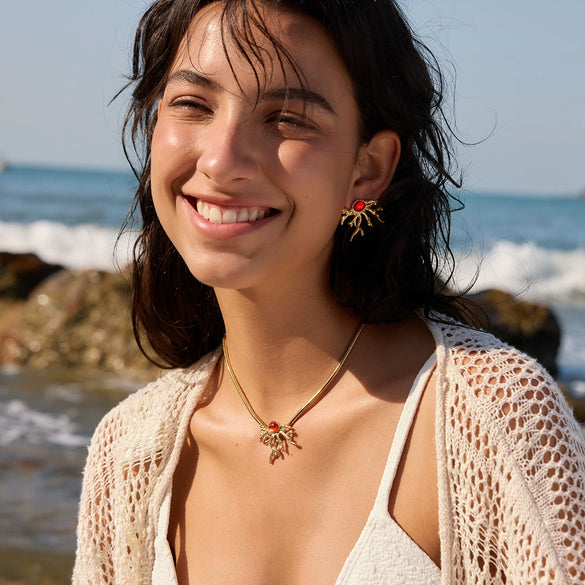 Wholesale Minimalist Marine Life Pattern Stainless Steel And Titanium Steel Electroplated Earrings And Necklaces For Women