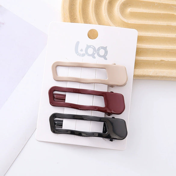 Wholesale Minimalist Morandi Color Wave Rectangular Geometric Zinc Alloy Painted Duckbill Hairpin