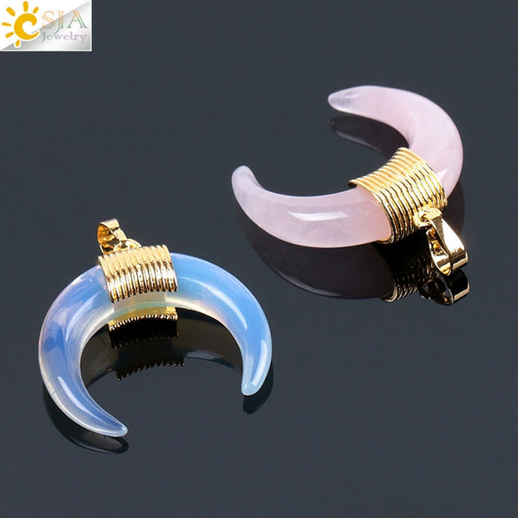 Wholesale Minimalist Natural Crystal Moonstone Semiprecious Stone Copper Buckle Pendant Jewelry With Electroplating