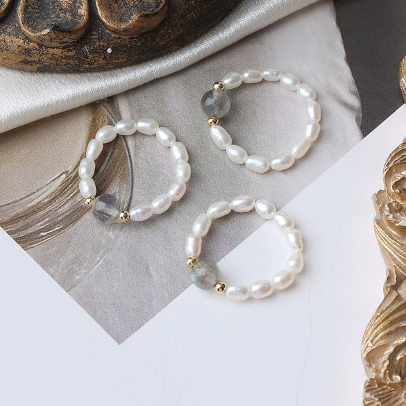 Wholesale Minimalist Natural Freshwater Pearl And 14K Gold Ring Rice And Water Drop Shape