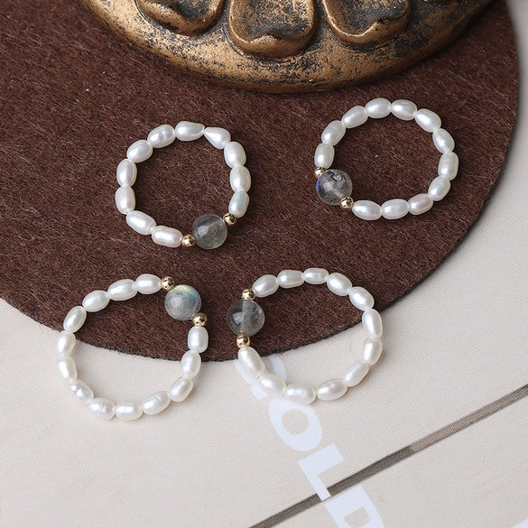 Wholesale Minimalist Natural Freshwater Pearl And 14K Gold Ring Rice And Water Drop Shape