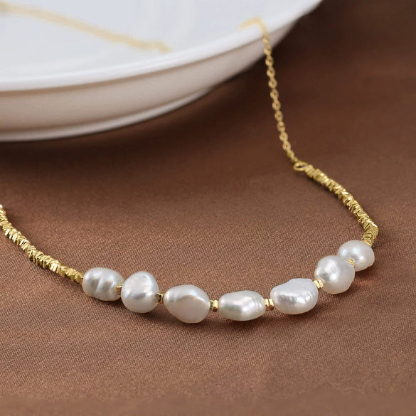 Wholesale Minimalist Natural Geometric Silver S925 Sterling Silver Cultured Freshwater Pearl Necklace With Electroplating