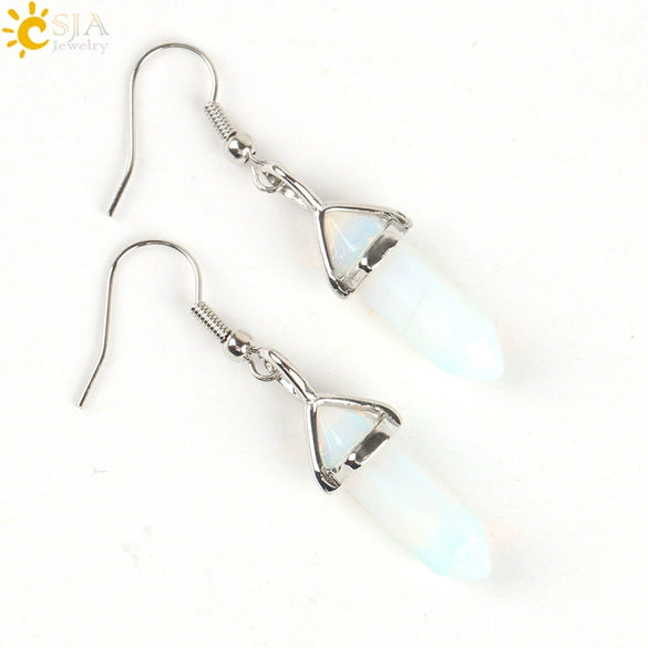 Wholesale Minimalist Natural Stone And Copper Accessories Hexagonal Prism Bullet Pendant Earrings