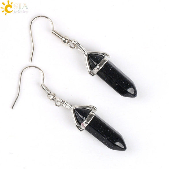 Wholesale Minimalist Natural Stone And Copper Accessories Hexagonal Prism Bullet Pendant Earrings