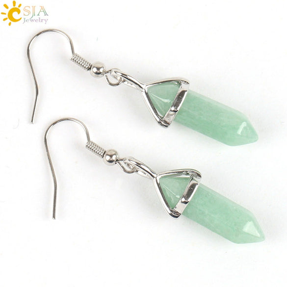Wholesale Minimalist Natural Stone And Copper Accessories Hexagonal Prism Bullet Pendant Earrings