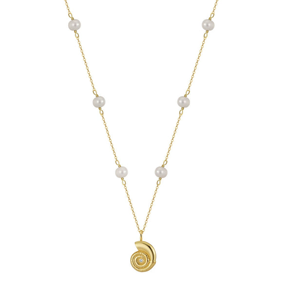 Wholesale Minimalist Natural Style Silver Clavicle Chain With Freshwater Rice Beads And Beach Conch Pendant Electroplated S925 Sterling Silver Necklace For Women