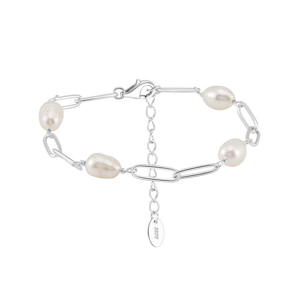Wholesale Minimalist Natural Women's S925 Sterling Silver Baroque Pearl Bracelet With Electroplating And Back Chain Stitching