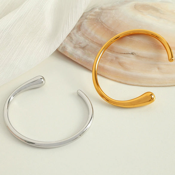 Wholesale Minimalist Open Water Drop 316L Stainless Steel Handmade Electroplated Bracelet For Women