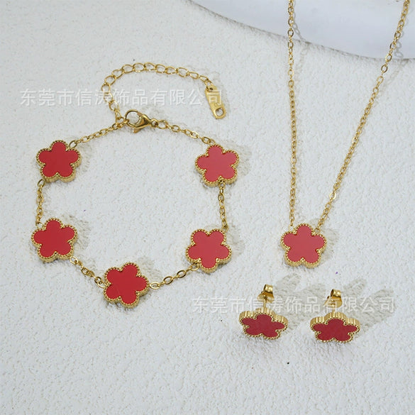 Wholesale Minimalist Plants And Flowers Style Titanium Steel 18K Electroplated Earrings Necklaces And Bracelets Set
