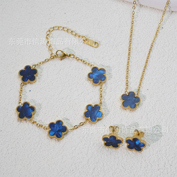 Wholesale Minimalist Plants And Flowers Style Titanium Steel 18K Electroplated Earrings Necklaces And Bracelets Set