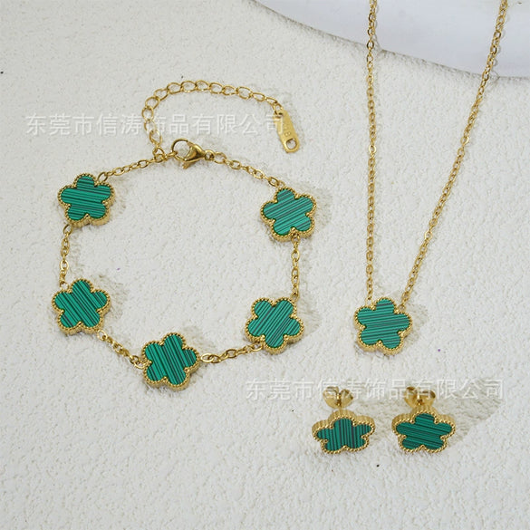 Wholesale Minimalist Plants And Flowers Style Titanium Steel 18K Electroplated Earrings Necklaces And Bracelets Set