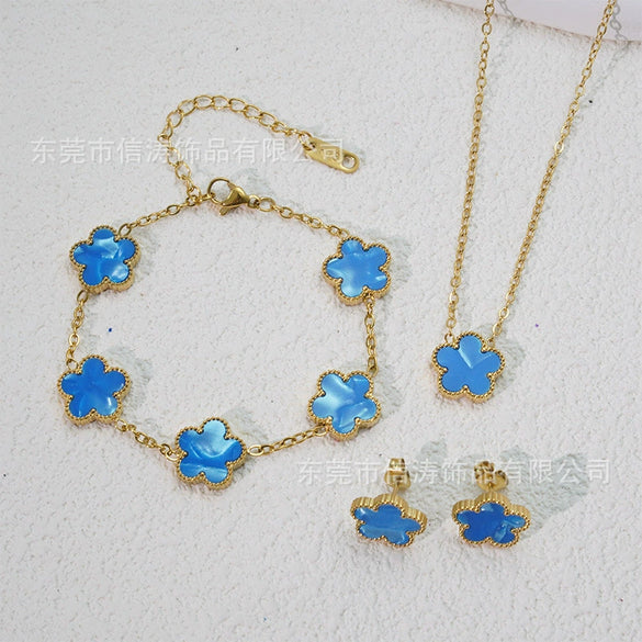 Wholesale Minimalist Plants And Flowers Style Titanium Steel 18K Electroplated Earrings Necklaces And Bracelets Set