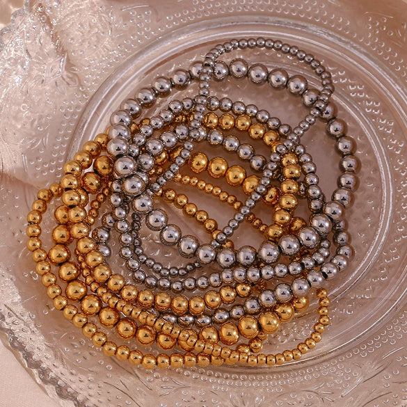 Wholesale Minimalist Retro Geometric Stainless Steel Elastic Beads Electroplating Waterproof Unisex Bracelet Jewelry