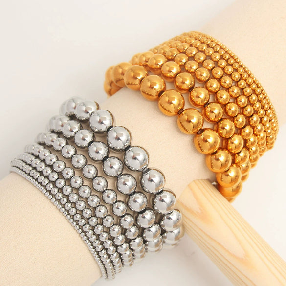 Wholesale Minimalist Retro Geometric Stainless Steel Elastic Beads Electroplating Waterproof Unisex Bracelet Jewelry
