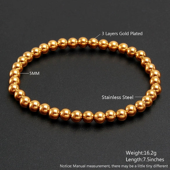 Wholesale Minimalist Retro Geometric Stainless Steel Elastic Beads Electroplating Waterproof Unisex Bracelet Jewelry