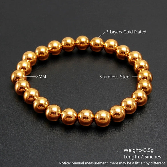 Wholesale Minimalist Retro Geometric Stainless Steel Elastic Beads Electroplating Waterproof Unisex Bracelet Jewelry