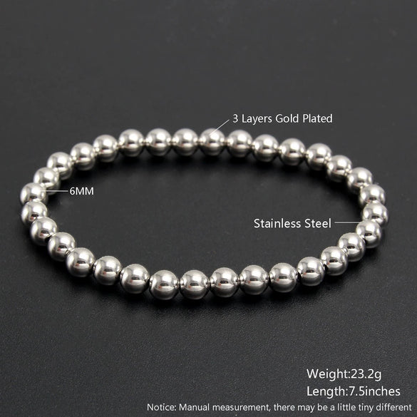 Wholesale Minimalist Retro Geometric Stainless Steel Elastic Beads Electroplating Waterproof Unisex Bracelet Jewelry