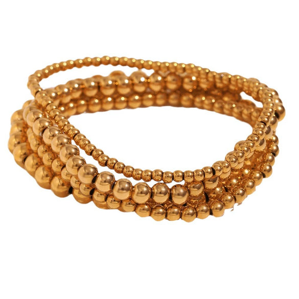 Wholesale Minimalist Retro Geometric Stainless Steel Elastic Beads Electroplating Waterproof Unisex Bracelet Jewelry