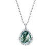 Wholesale Minimalist S925 Silver Drop Shape Aquatic Agate Pendant Clavicle Necklace Set With Diamonds For Female