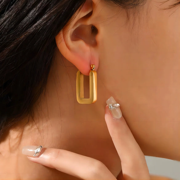 Wholesale Minimalist Simple Versatile Geometric Rectangular Stainless Steel Electroplated Earrings For Women