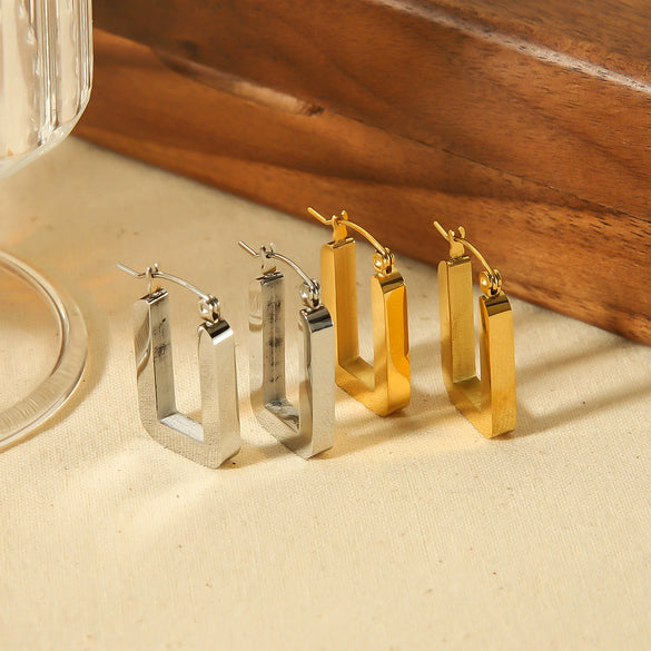 Wholesale Minimalist Simple Versatile Geometric Rectangular Stainless Steel Electroplated Earrings For Women