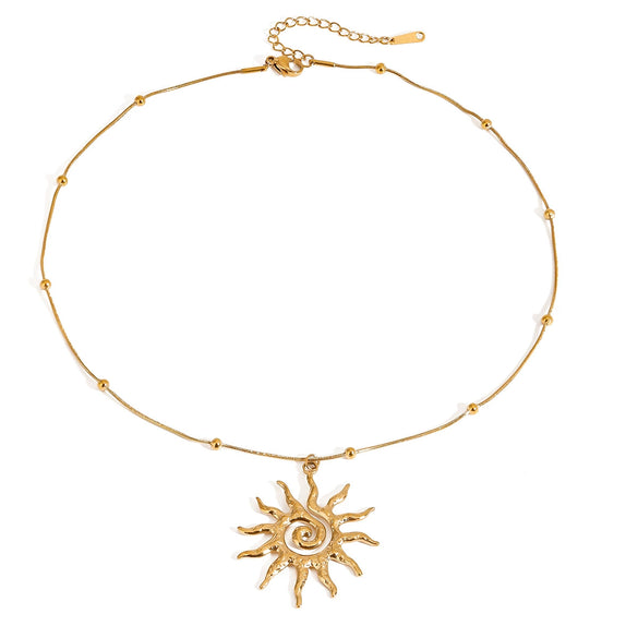 Wholesale Minimalist Stainless Steel Geometric Hammered Spiral Sun Pendant Necklace With 18K Gold Electroplated Design For Women