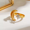 Wholesale Minimalist Stainless Steel Geometric Star Moon Adjustable Opening Jewelry With Electroplating