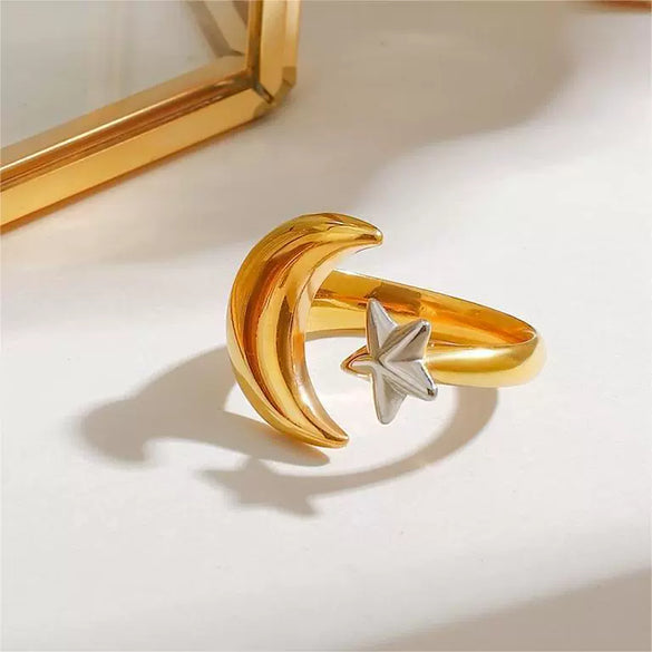 Wholesale Minimalist Stainless Steel Geometric Star Moon Adjustable Opening Jewelry With Electroplating