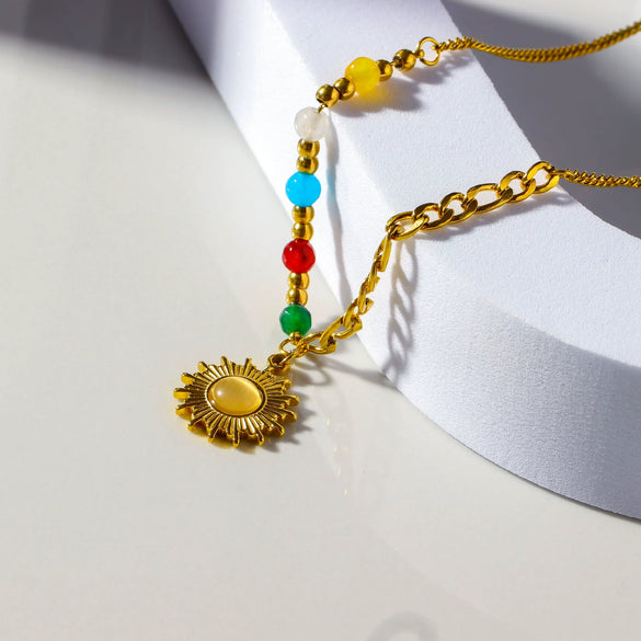 Wholesale Minimalist Stainless Steel 18K Gold Plated Sun Pendant Necklace For Women