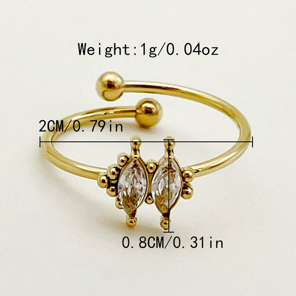 Wholesale Minimalist Stainless Steel Open Ring With Flower Leaves Fishtail Radish And Heart Shape Electroplated
