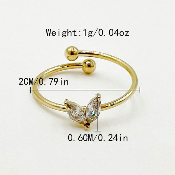 Wholesale Minimalist Stainless Steel Open Ring With Flower Leaves Fishtail Radish And Heart Shape Electroplated