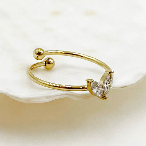 Wholesale Minimalist Stainless Steel Open Ring With Flower Leaves Fishtail Radish And Heart Shape Electroplated