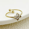 Wholesale Minimalist Stainless Steel Open Ring With Flower Leaves Fishtail Radish And Heart Shape Electroplated