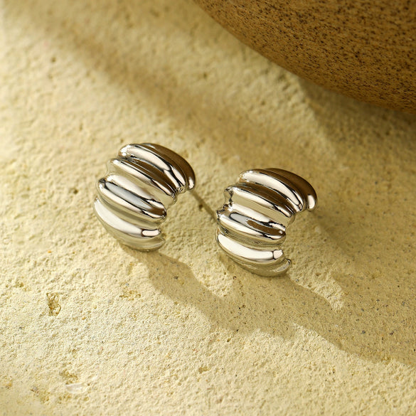Wholesale Minimalist Stainless Steel Pleated Irregular Earrings With Electroplating