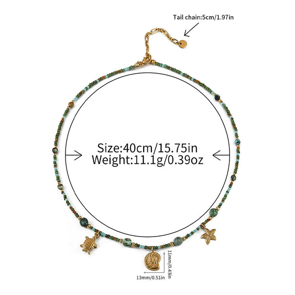 Wholesale Minimalist Star Shaped Pendant Clavicle Chain Necklace With Czech Beads Optimized Turquoise And Titanium Steel Electroplated