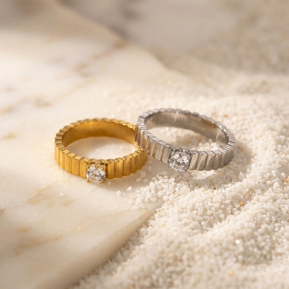 Wholesale Minimalist Style Electroplated Line Pattern Titanium Steel Ring Jewelry