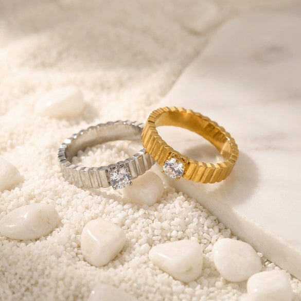 Wholesale Minimalist Style Electroplated Line Pattern Titanium Steel Ring Jewelry