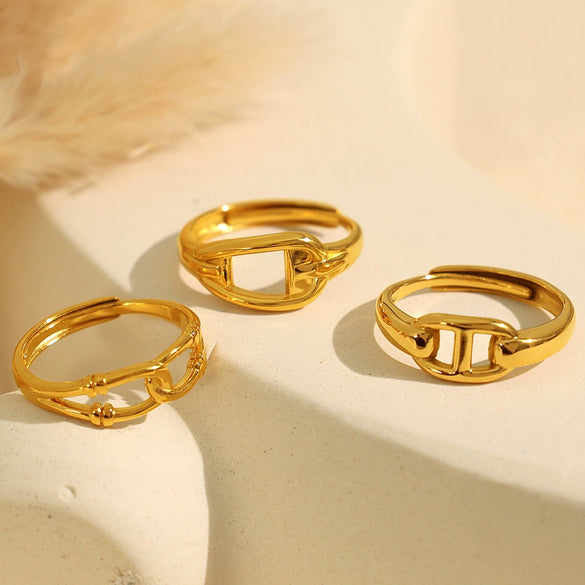 Wholesale Minimalist Style Geometric Line Ring 316L Stainless Steel Electroplated Women's