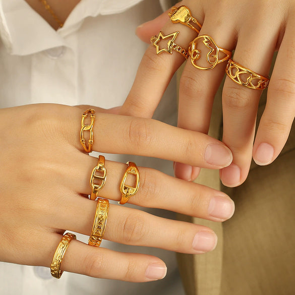 Wholesale Minimalist Style Geometric Line Ring 316L Stainless Steel Electroplated Women's