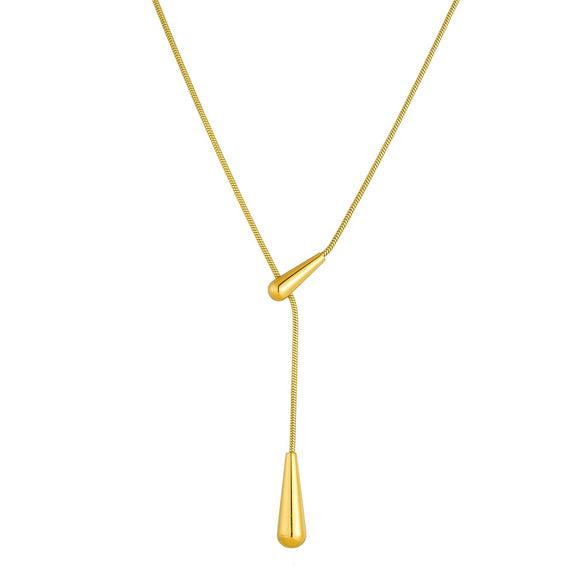 Wholesale Minimalist Style Stainless Steel Water Drop Pendant Necklace With Snake Bone Chain And Electroplating Design For Women