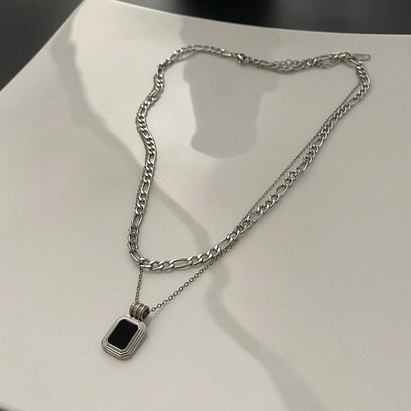 Wholesale Minimalist Titanium Steel Geometric Doublelayer Necklace For Women Light Luxury Water Chain Design