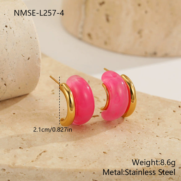 Wholesale Minimalist Translucent Resin Electroplated Geometric Cshaped Stud Earrings For Women