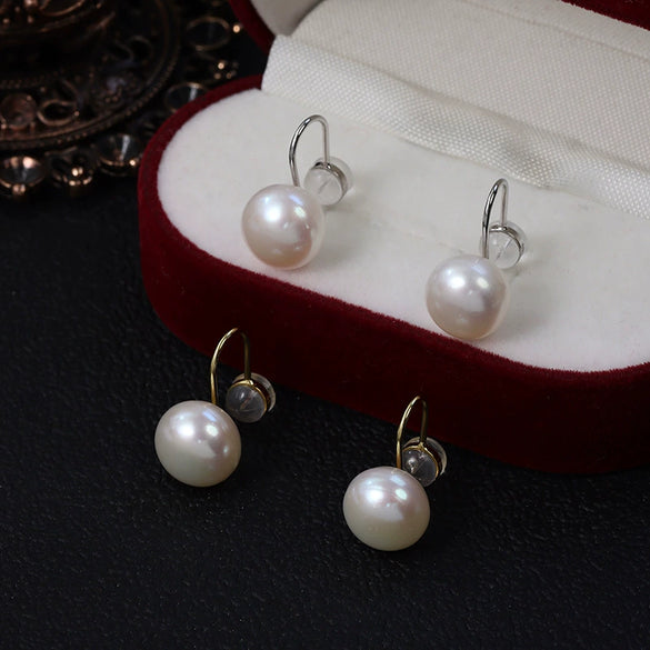 Wholesale Minimalist Unisex Steamed Bun Round Natural Freshwater Pearl S925 Silver Painless Ear Clip With Silicone Ear Buckle