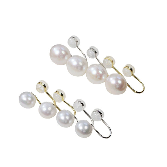 Wholesale Minimalist Unisex Steamed Bun Round Natural Freshwater Pearl S925 Silver Painless Ear Clip With Silicone Ear Buckle