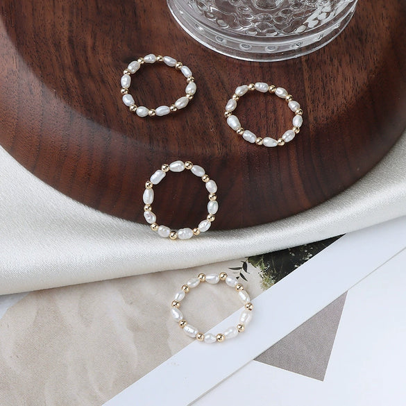 Wholesale Minimalist Women's Natural Freshwater Pearl Ring In 14K Gold With Rice And Water Drop Shapes